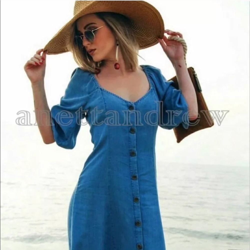 ZARA Off Shoulder Denim Midi Dress